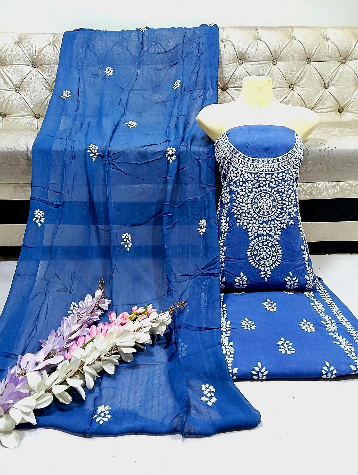 Elegant Handmade 3-Piece Lawn Dress with Resham & Mirror Work