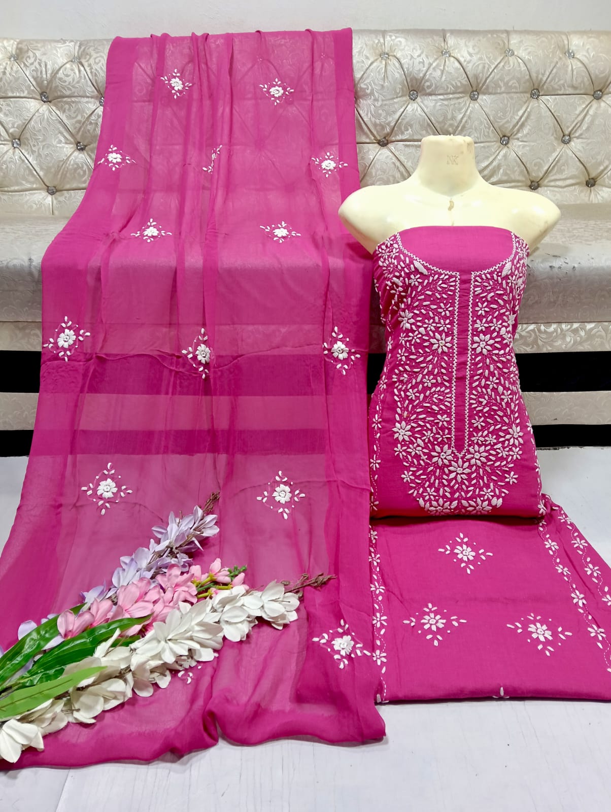 Elegant Handmade 3-Piece Lawn Dress with Resham & Mirror Work
