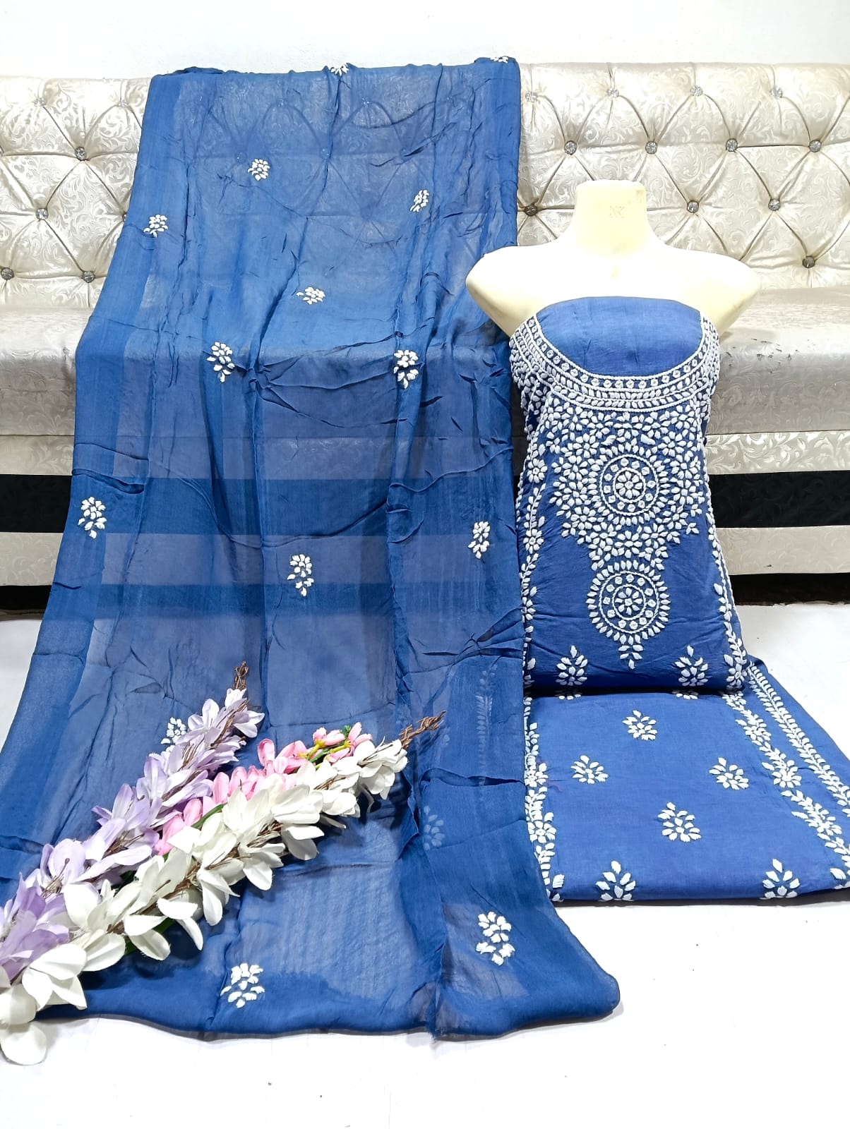 Elegant Handmade 3-Piece Lawn Dress with Resham & Mirror Work