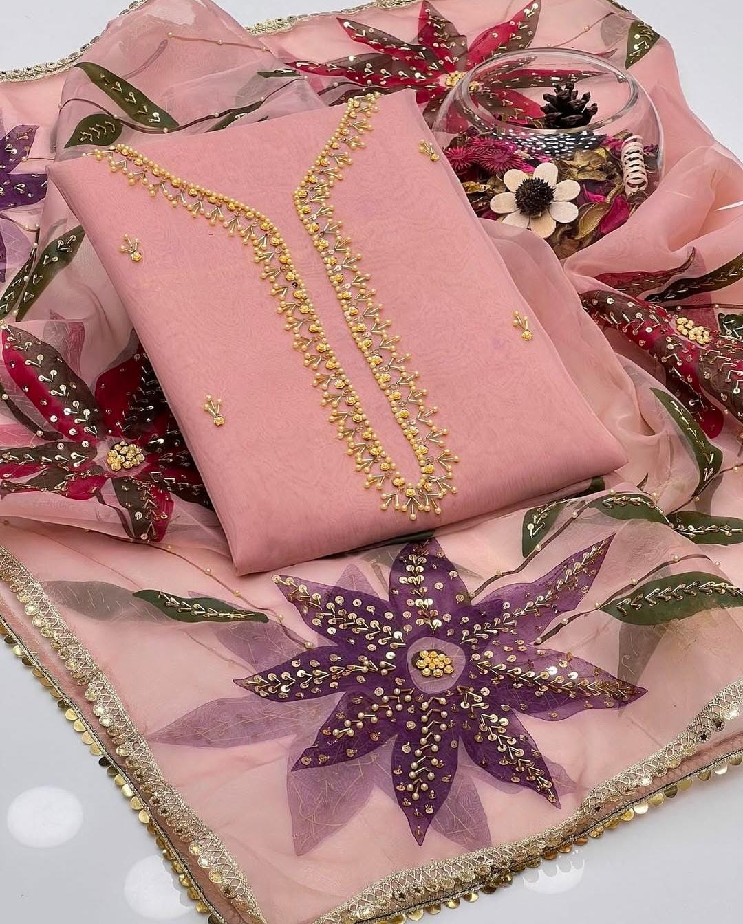 Organza Shirt Luxury Handwork Outfit