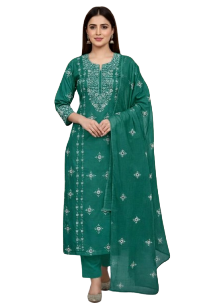 Elegant Handmade 3-Piece Lawn Dress with Resham & Mirror Work
